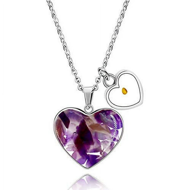 Cute Simulated Amethyst Gravel Heart Necklace Mustard Seed
