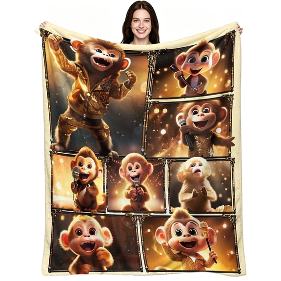Cute Singing Monkey Pattern, Soft Warm Flannel Fleece, Aesthetic Cartoon Funny, Throw Blanket, Cozy Warm, Home Decor, Couch Sofa Bed, Car Lovers Gift, Gift