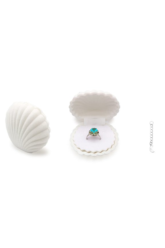 Cute Single Ring Box with Silver Moon DIY Small Chain, Miniature Jewelry Case Cartoon Delicate Plush Small Box For Jewelry Gift Decor Storage (White Shell)