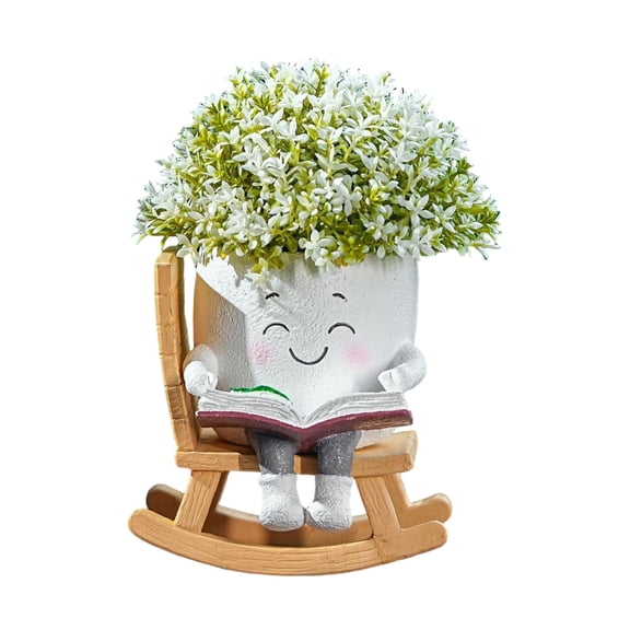 Cute Sit Rocking Chair Succulents Flower Pots with Drain Hole Smile Faces Planter Pot, Cartoon Resin Pot for Indoor
