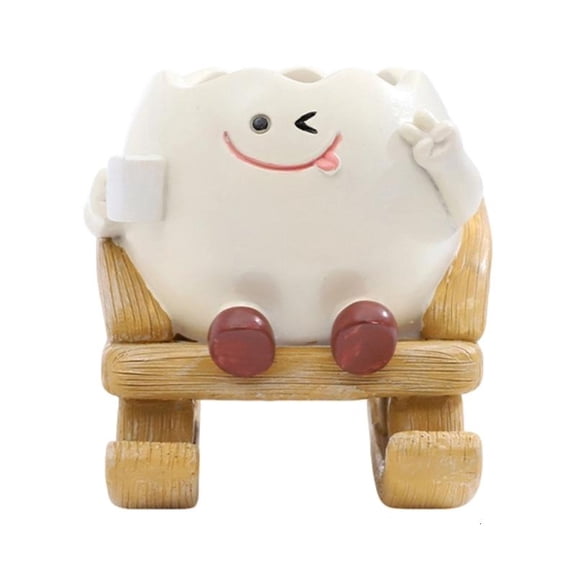 Cute Sit Rocking Chair Succulents Flower Pots with Drain Hole Smile Faces Planter Pot, Cartoon Resin Pot for Indoor
