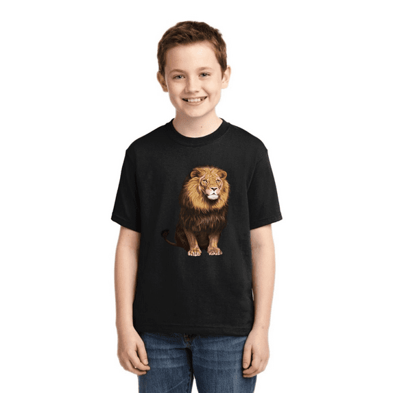 Cute Sitting African Lion Animal Lover Boys Graphic Youth T-Shirt