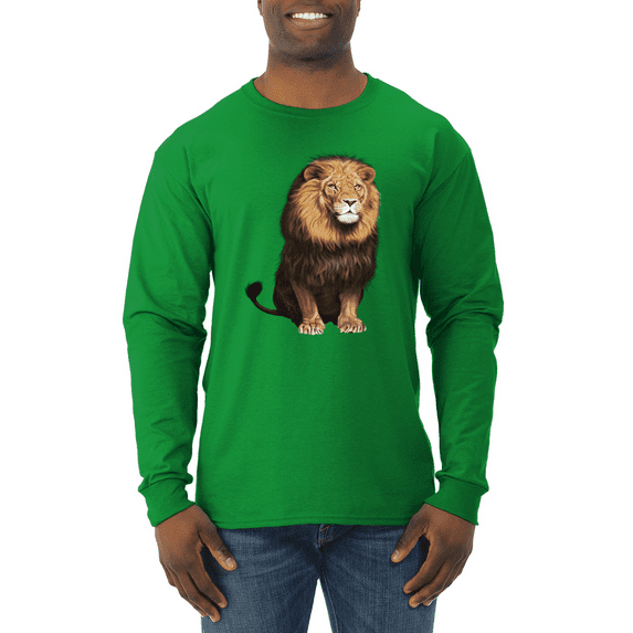 Cute Sitting African Lion Animal Lover Mens Long Sleeve Shirt