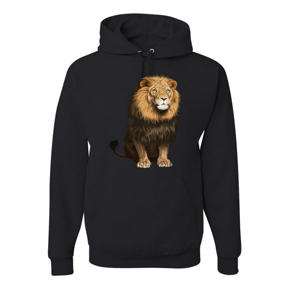 Cute Sitting African Lion Fashion Graphic Hoodie Sweatshirt, Black, Medium