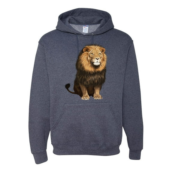 Cute Sitting African Lion Fashion Graphic Hoodie Sweatshirt, Vintage Heather Navy, 2XL