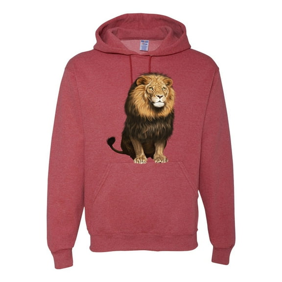 Cute Sitting African Lion Fashion Graphic Hoodie Sweatshirt, Vintage Heather Red, 2XL