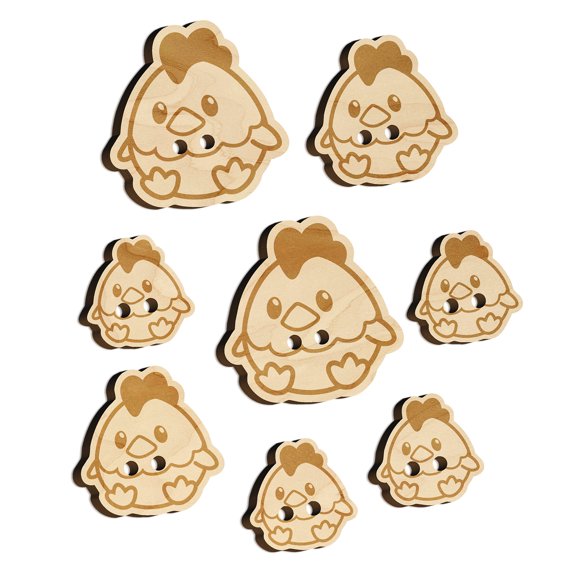 Cute Sitting Chicken Wood Buttons for Crochet Knitting Sewing DIY Craft - 0.75 Inch Small (12pcs)