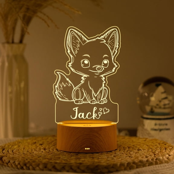 Cute Sitting Fox Custom Name Table Light Personalized Acrylic Animal Lamp Bedroom Decor Gift For Nature Fans