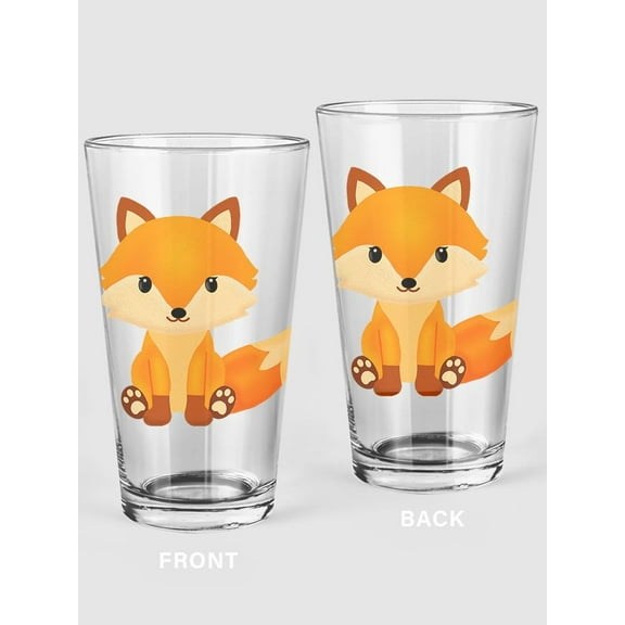 Cute Sitting Fox Pint Glass -SPIdeals Designs, 16 oz Transparent Glass