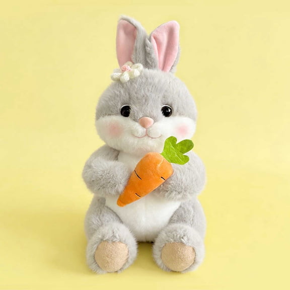 Cute Sitting Plush Toy, Soft Stuffed Bunny With Flower Decor