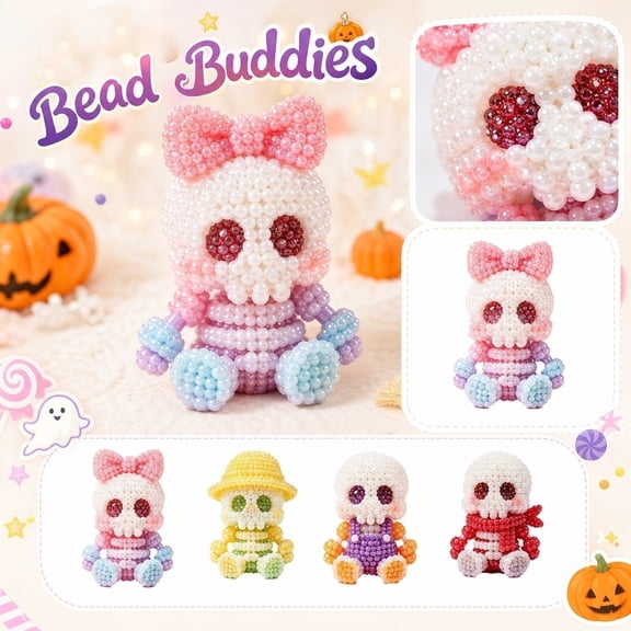 Cute Skeleton Bead Kit 2.5 Inch Mini Halloween Figurines Cute Halloween Decor for Home Halloween Party Decorations Pastel Halloween Craft Set 1 Pack