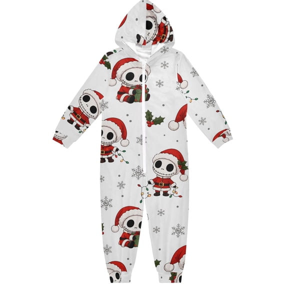 Cute Skeleton Figure Boys & Girls Hooded One-Piece Pajamas Warm Crystal velvet Hooded Long Sleeve Loungewear Jumpsuit Unisex