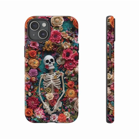 Cute Skeleton Floral Day Of The Dead Sugar Skull Rose iPhone 11 12 13 14 15 16 17 Pro Max Case