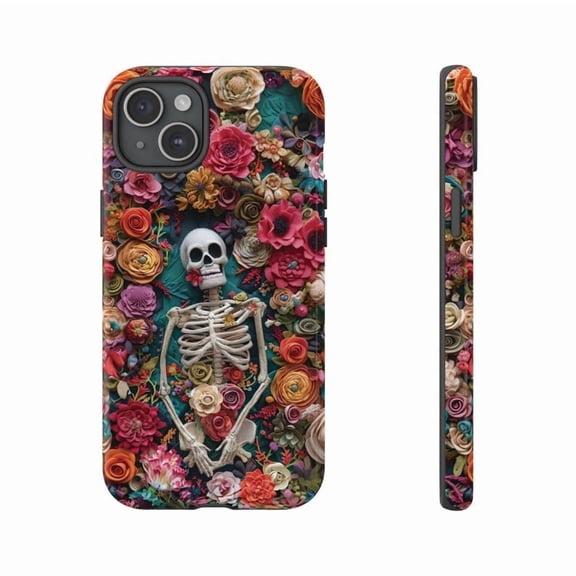 Cute Skeleton Floral Day of the Dead Phone Case for iPhone 11 12 13 14 15 16 17 Pro Max