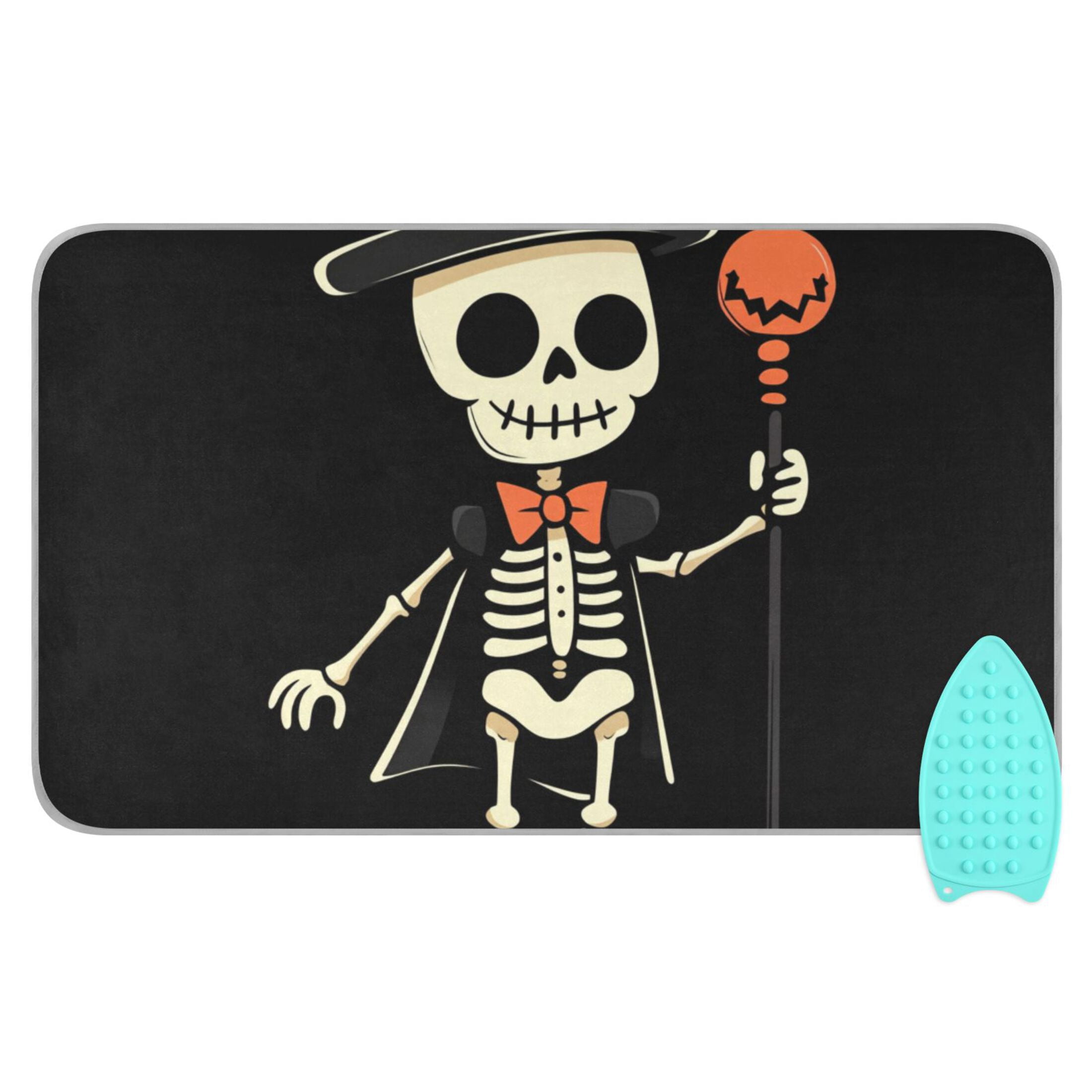 Cute Skeleton Gentleman Halloween Ironing Mat Blanket Portable Travel Ironing Pad Heat Resistant Pad 47.2" x 27.6”