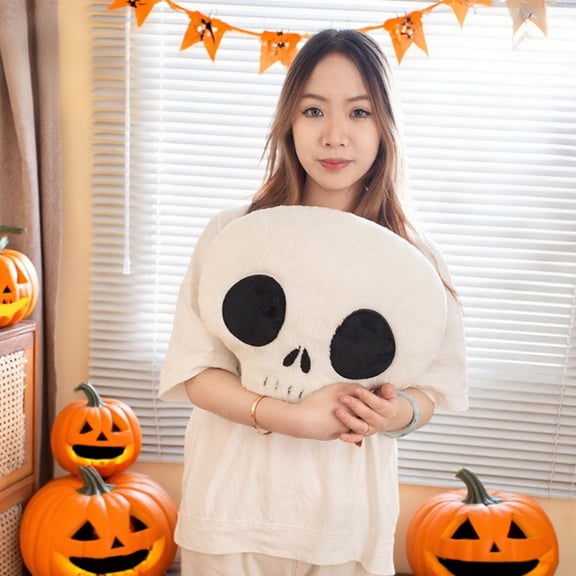 Cute Skeleton Halloween Throw Pillow, Soft Stuffed Spooky Skull Seat Cushion, Multipurpose Decorative Pillow for Car Sofa Bedroom Office Chair Home Halloween Decoration, White1