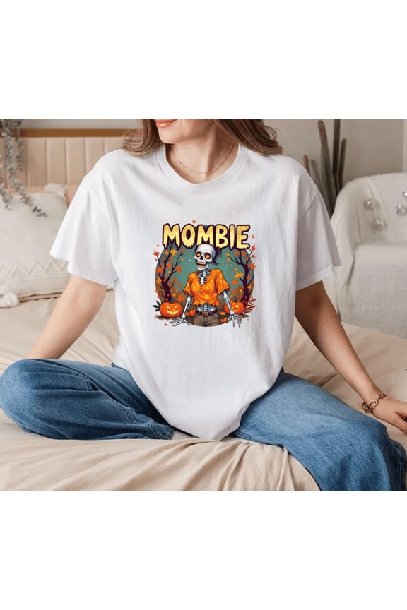 Cute Skeleton Mombie Funny Retro Halloween Mom Zombie Graphic Unisex T-Shirt, for men & women, up to size 5XL