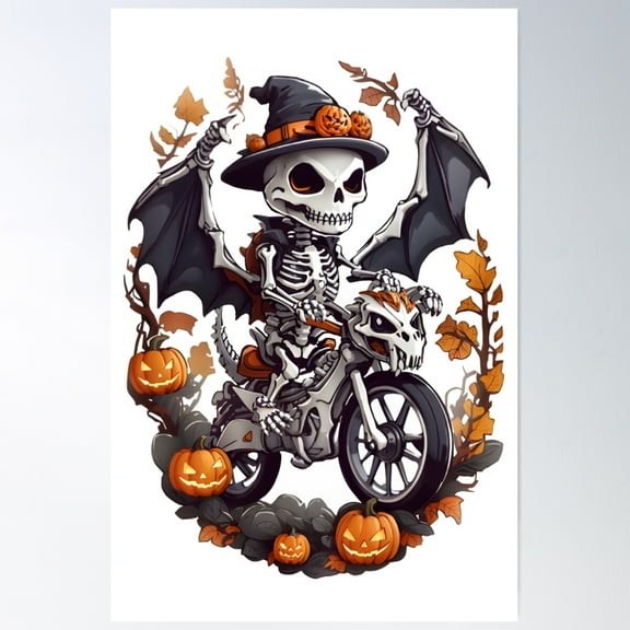 Cute Skeleton Riding Skeleton Dragon Poster Wall Art, Modern Wall Decor For Living Room Bedroom, 8x12 UNFRAMED
