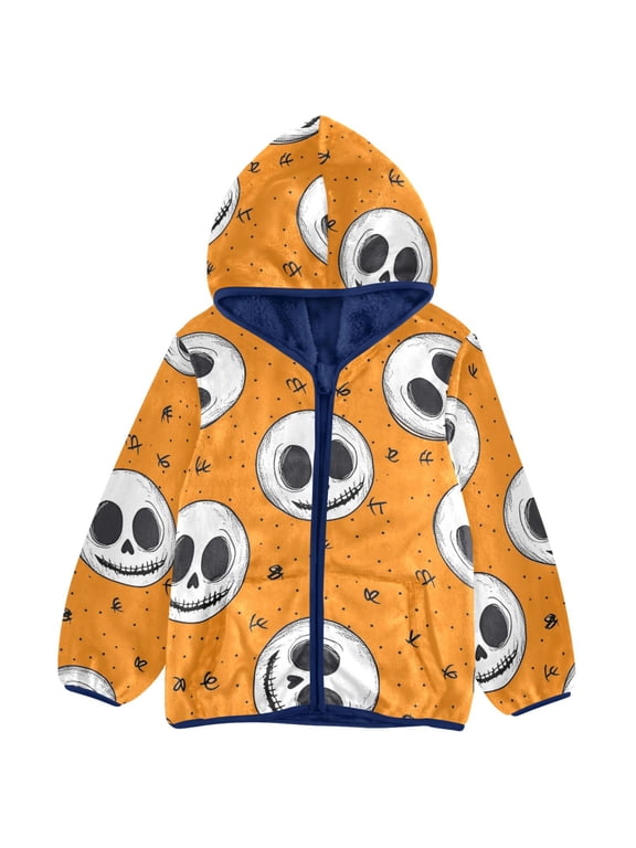 Cute Skeletons Toddler Fleece Hooded Jacket Zip Warm Coat 4T