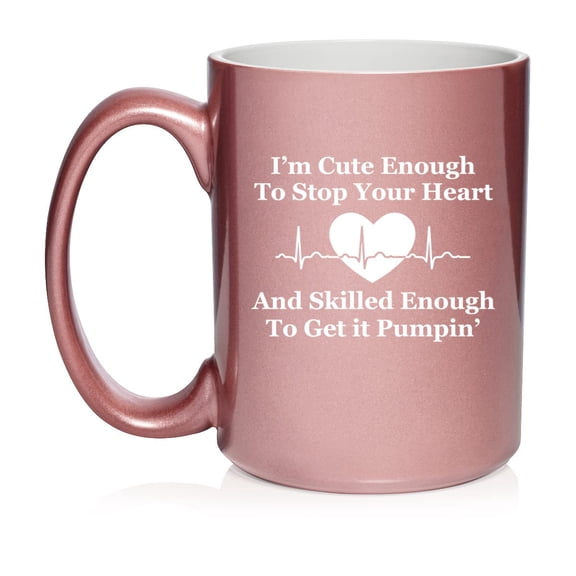Cute Skilled Nurse Ceramic Coffee Mug Tea Cup Gift for Her, Him, Women, Men, Wife, Daughter, Coworker, CNA, LVN, LPN, RN, BSN, NP, Birthday, Graduation, Cute, Funny (15oz Rose Gold)