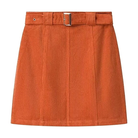 Cute Skirts for Women Womens Mini Skirt High Waisted Corduroy Basic Casual A-Line Short Pencil Skirts Jeans Skirts for Women Denim Orange L