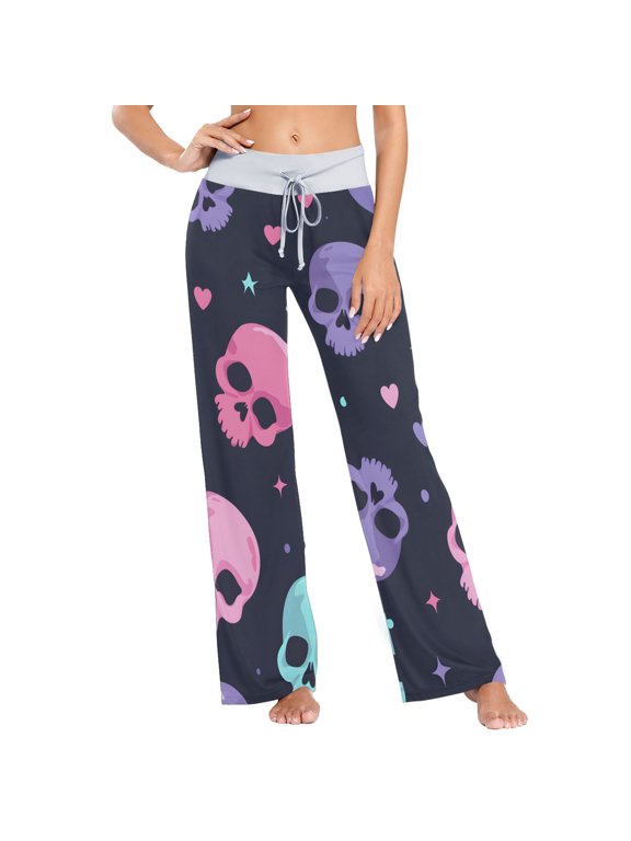 Cute Skull Head Womens Sleep Pajama Pants Waistband Lounge Sleepwear Pjs Sweatpants Yoga Pants