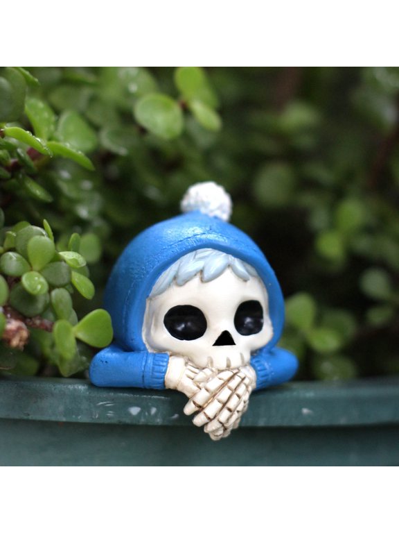 Cute Skull Pot Hugger Figurine, Resin Mini Skeleton Ornament for Plant Pot Edge, Halloween & Fairy Garden Decor