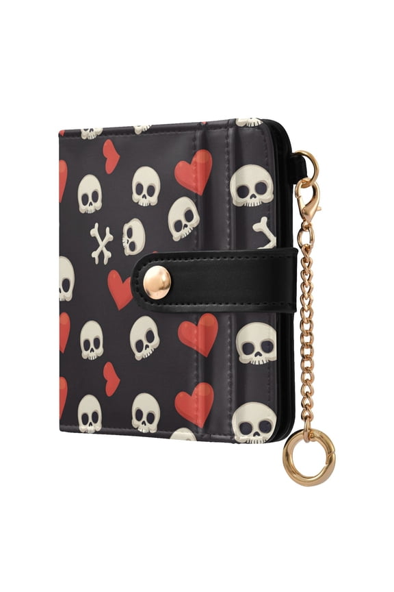 Cute Skull Small Wallet for Women RFID Blocking Bifold PU Leather Credit Card Holder with Zipper Coin Pocket Compact Cute Travel Purse Magnetic Snap 7 Card Slots