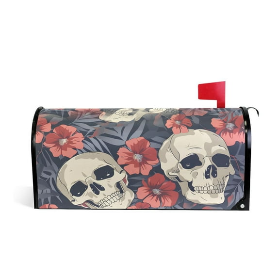 Cute Skulls and Flowers Mailbox Covers Magnetic Post Box Cover Wraps Standard Size 21"x18" Waterproof Home Garden Yard Outside Decor