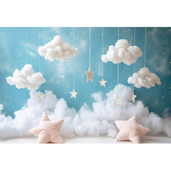 Cute Sky Clouds Star Backdrop Kids Photography Background Boy Girl Birthday Baby Shower Cradle Ceremony Party Banner Child Portrait Photoshoot Wallpaper Photo Studio Booth Props