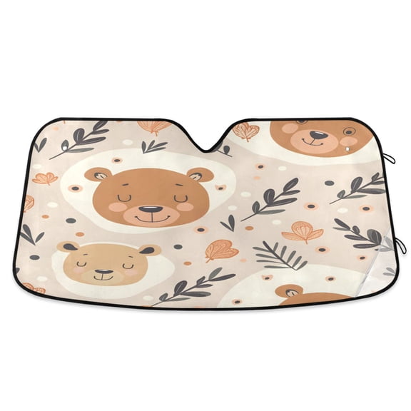Cute Sleep Bear and Leaf Car Windshield Sun Shade Foldable Car Front Window Visor Heat and UV Protection 55x27.6