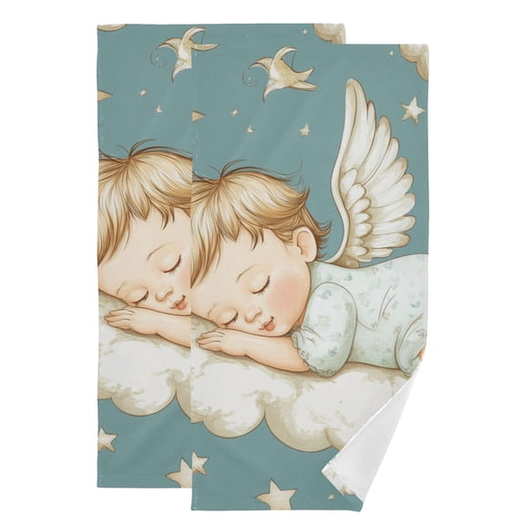 Cute Sleeping Angels Clouds Stars Hand Towel Absorbent Bath Towels for Bathroom Sports Gym 28" x 14" Set of 2