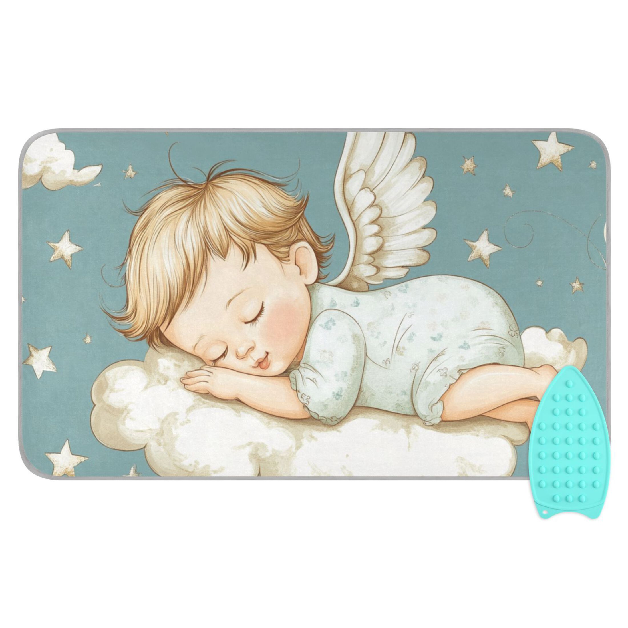 Cute Sleeping Angels Clouds Stars Ironing Mat Blanket Portable Travel Ironing Pad Heat Resistant Pad 47.2" x 27.6”