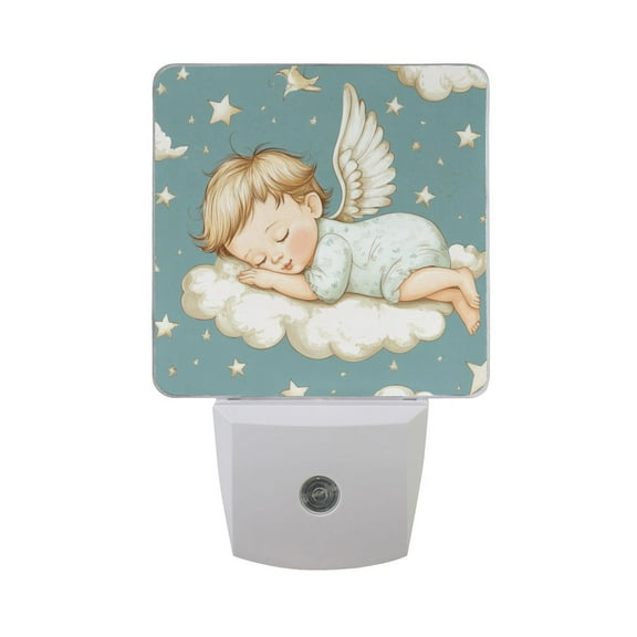 Cute Sleeping Angels Clouds Stars LED Night Light with Smart Sensor Plug Into Wall Dusk to Dawn 2 packs
