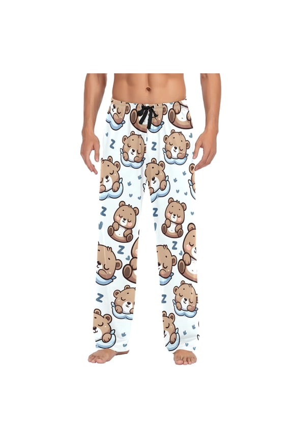 Cute Sleeping Bears Men's Pajama Pants Cotton Long Sleepwear Lounge Pants M