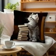 thumbnail image 1 of Cute Sleeping Cat & Book Print Pillowcase - 18x18 Inch Short Pile Polyester Cushion Cover, Soft Multicolor Sofa Pillowcase for Living Room, Bedroom Bed Decor, 1 of 6