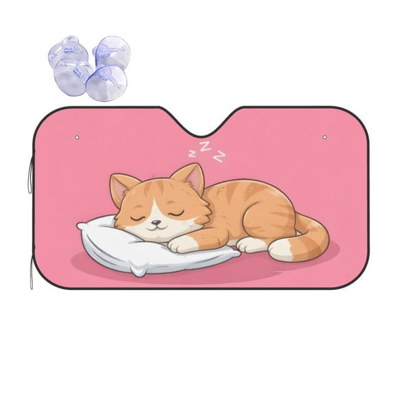 Cute Sleeping Cat Car Windshield Sun Shade Universal Fit Auto Sun Visor Protector