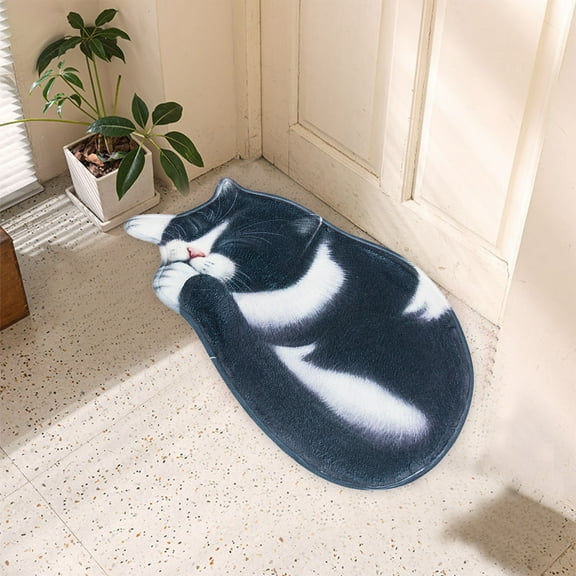 Cute Sleeping Cat Shaped Bedroom Area Rug, 15.7"x30" Non-Slip Floor Mat, Funny Area Rug Mats Tabby Cat Art Floor Carpet for Home Kitchen Bathroom, Leodye Back to School Season Clearance Special Offers