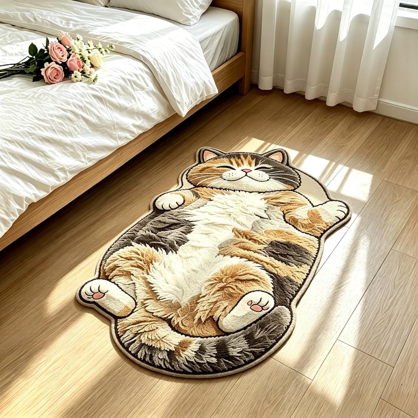 Absorbent Rugs Cute Sleeping Cat Shaped Rug - Absorbent Non-Slip Fun Rugs for Bedroom ...