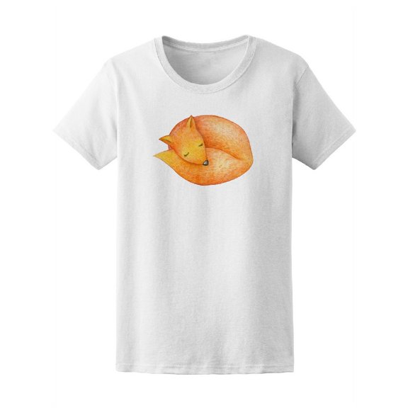Cute Sleeping Fox Sketch T-Shirt Women -Image by Shutterstock, Female Small