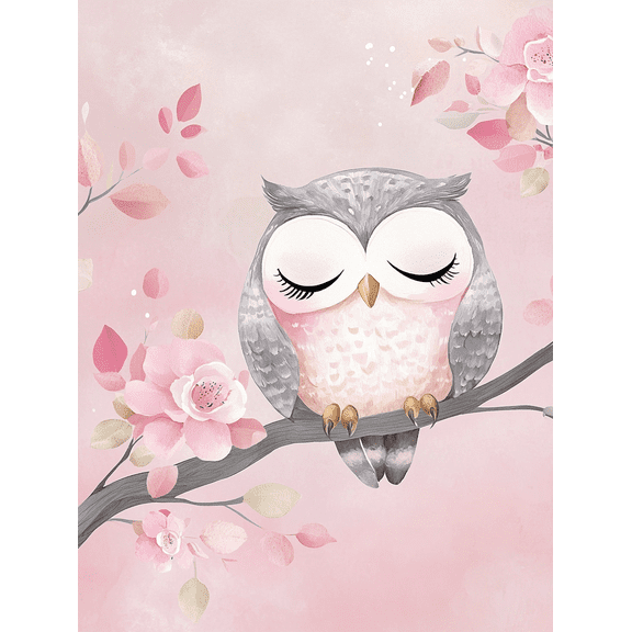 Cute Sleeping Owl Floral Canvas Print Wall Art Suitable for Bedroom Living Room Nursery Bathroom and Office Decoration.