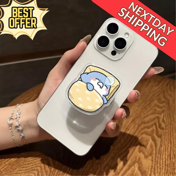 Cute Sleeping Shark Magnetic Phone Grip Kawaii Shark in Blanket with Thermometer, Adorable Phone Holder for Sleep Lovers & Cute Fans