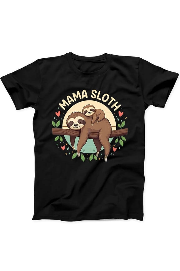 Cute Sleeping Sloth Animal Family Love Black Graphic Shirt,for men & women up to 5XL