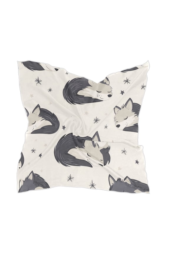 Cute Sleeping Wolf Square Silk Scarf, 23.6223.62in Polyester Simulated Silk Satin Scarf Tops for Women Head Wraps Shirt Bandana Curly Hair Tie Headband Headscarf