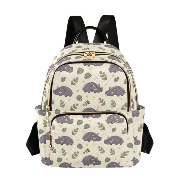 Cute Sleepy Hippo Vector Pattern in Flat Style Fashion Backpack for Women Lightweight College Travel Casual Daypack