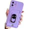 thumbnail image 1 of Cute Slim Wallet Case Compatible with iPhone 12, Soft Silicone Cases with Card Holder, 360° Rotation KickstandMatte Candy Color Protective Cover Back(Purple), 1 of 11