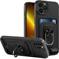 thumbnail image 1 of Cute Slim Wallet Case Compatible with iPhone 13 Pro Max, Soft Silicone Cases with Card Holder, 360° Rotation KickstandMatte Candy Color Protective Cover Back(Black), 1 of 13