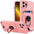 thumbnail image 1 of Cute Slim Wallet Case Compatible with iPhone 13 Pro Max, Soft Silicone Cases with Card Holder, 360° Rotation KickstandMatte Candy Color Protective Cover Back(Pink), 1 of 13
