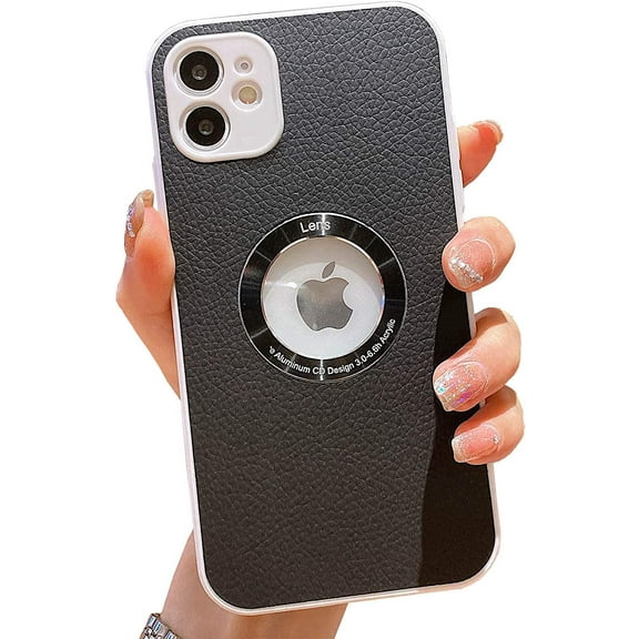 Cute Slim for iPhone 11 Case with Logo Window,Trendy Shockproof Protective Leather Soft TPU Back Cover Cases Compatible for iPhone 11 6.1-inch(Black)