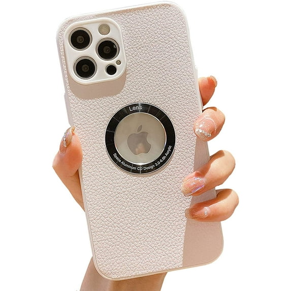 Cute Slim for iPhone 13Pro Case with Logo Window,Trendy Shockproof Protective Leather Soft TPU Back Cover Cases Compatible for iPhone 13 Pro 6.1-inch(White)